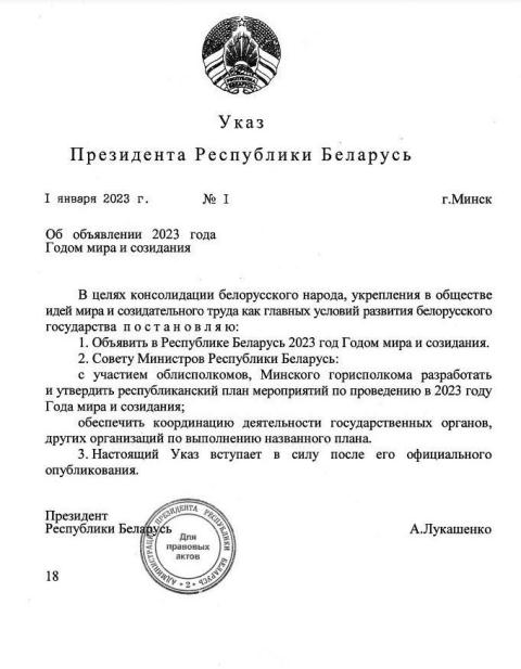 Республиканский план мероприятий по проведению в 2023 году года мира и созидания